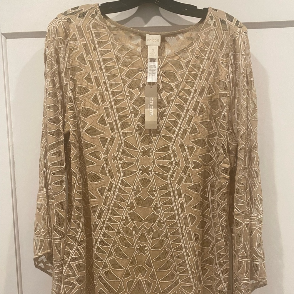 Chico's Tan Patterned Women's Top - Picture 7 of 12